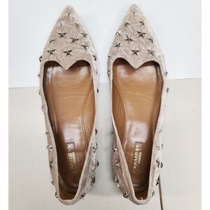 Aquazzura Cosmic Star Velvet Flats Star Studded Embroidered Mauve Taupe 41